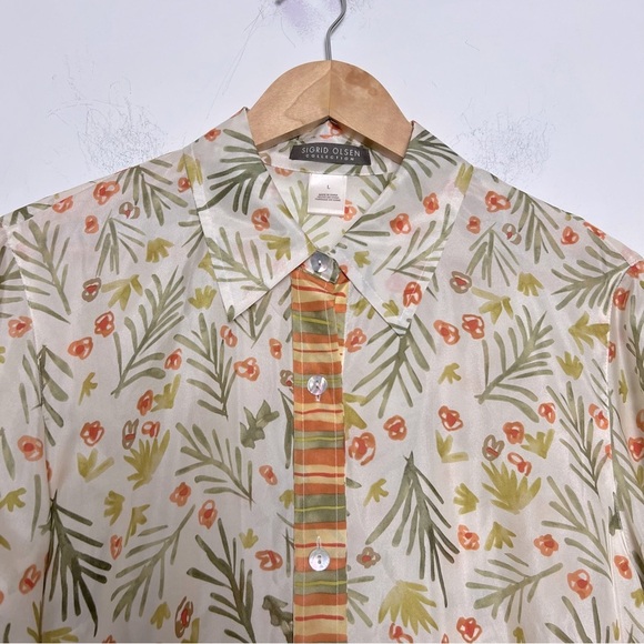 Sigrid Olsen Collection Novelty Floral Print Silk Button Up Shirt NEW - Picture 2 of 15